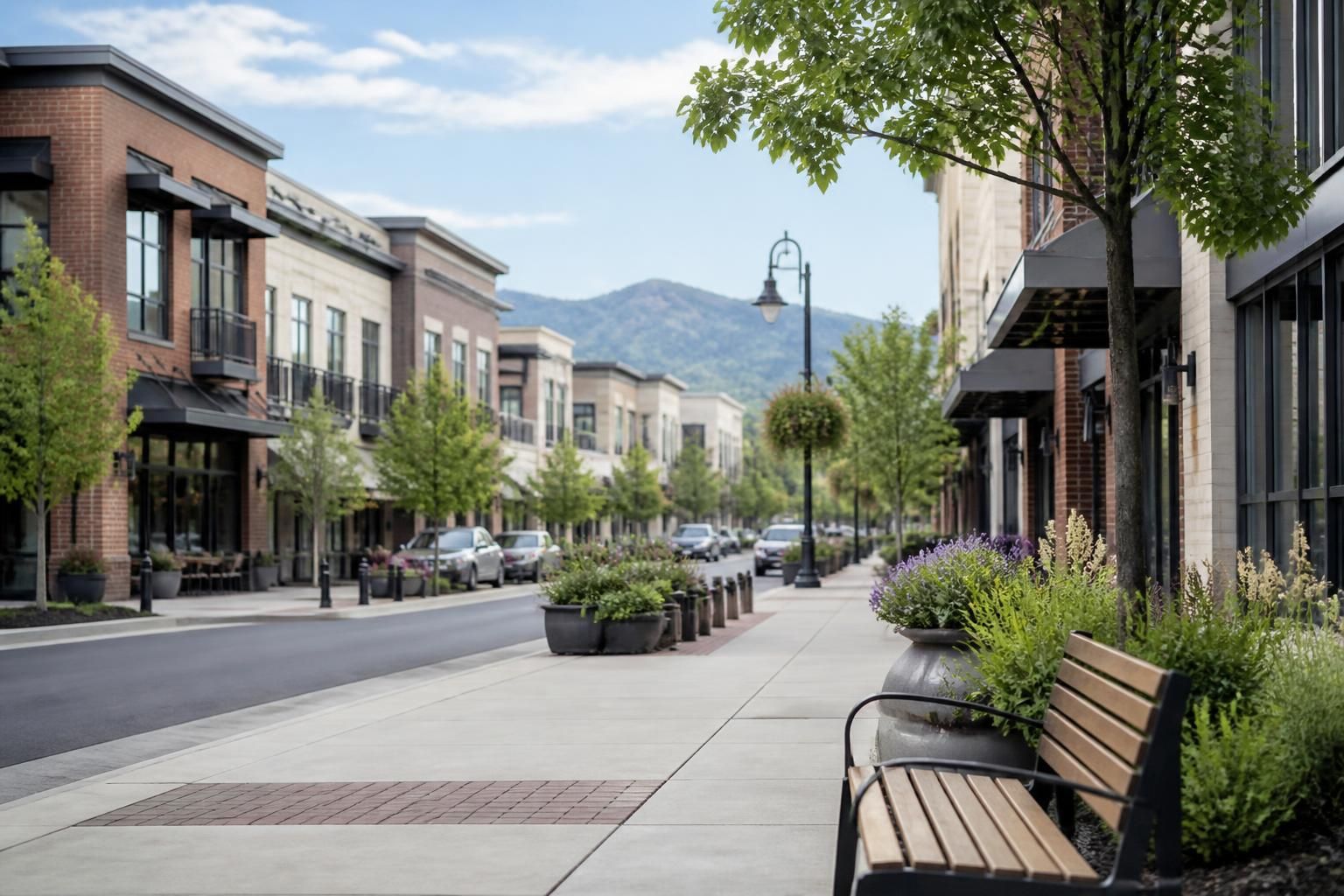 Littleton town center with clean streets and modern buildings.